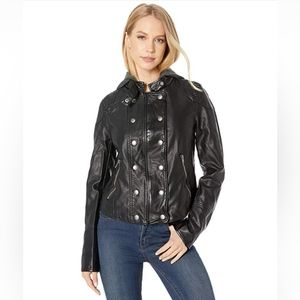 Free People jacket New Dawn we the free Vegan Leather Removable Hood Black XS.